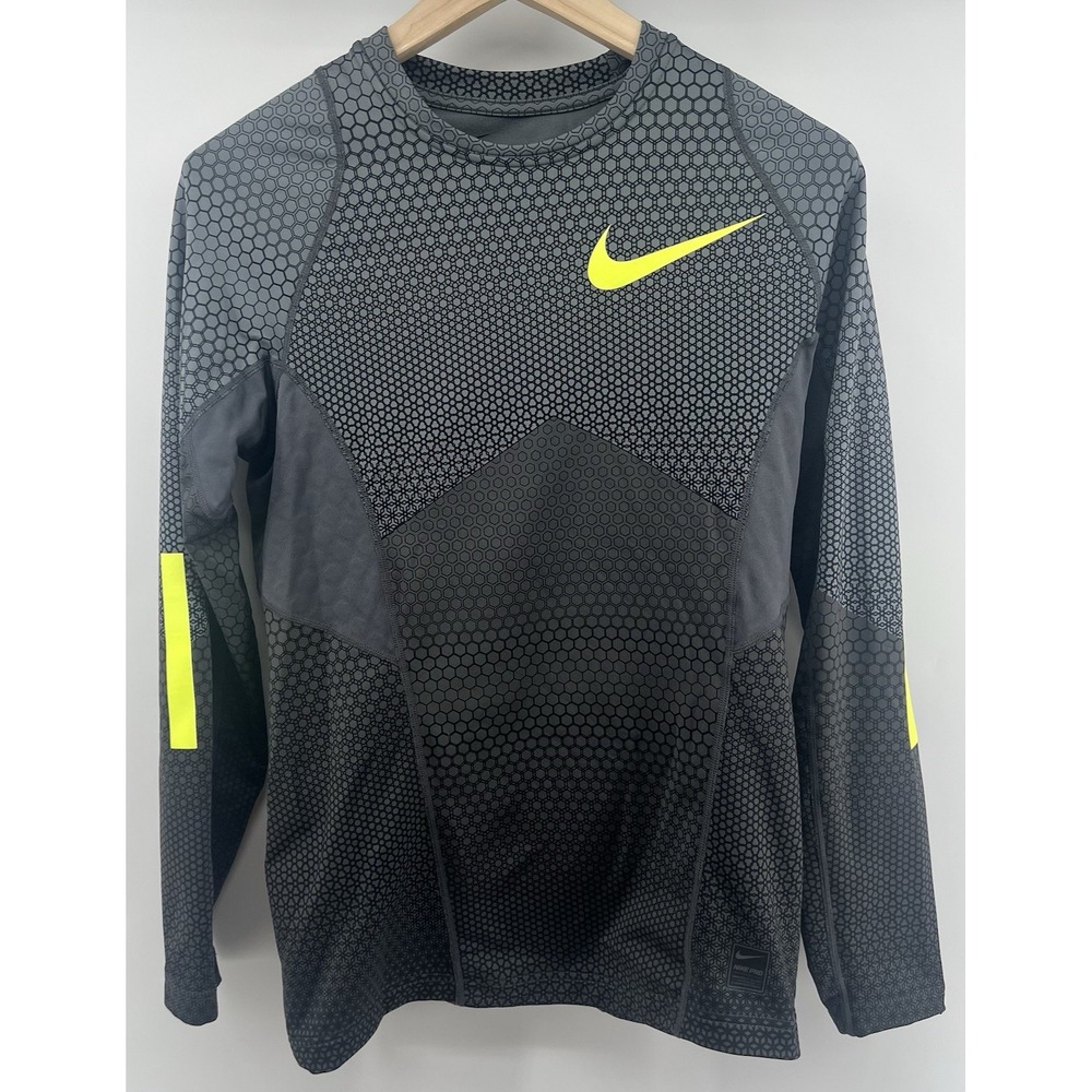 Nike Pro Hyperwarm Long Sleeved Shirt Mens Small Black Gray Fitted Baselayer